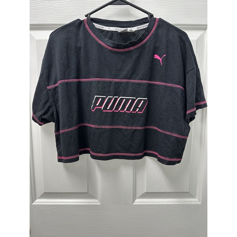 Puma Keeps You Dry Black and Pink Crop Top Size L